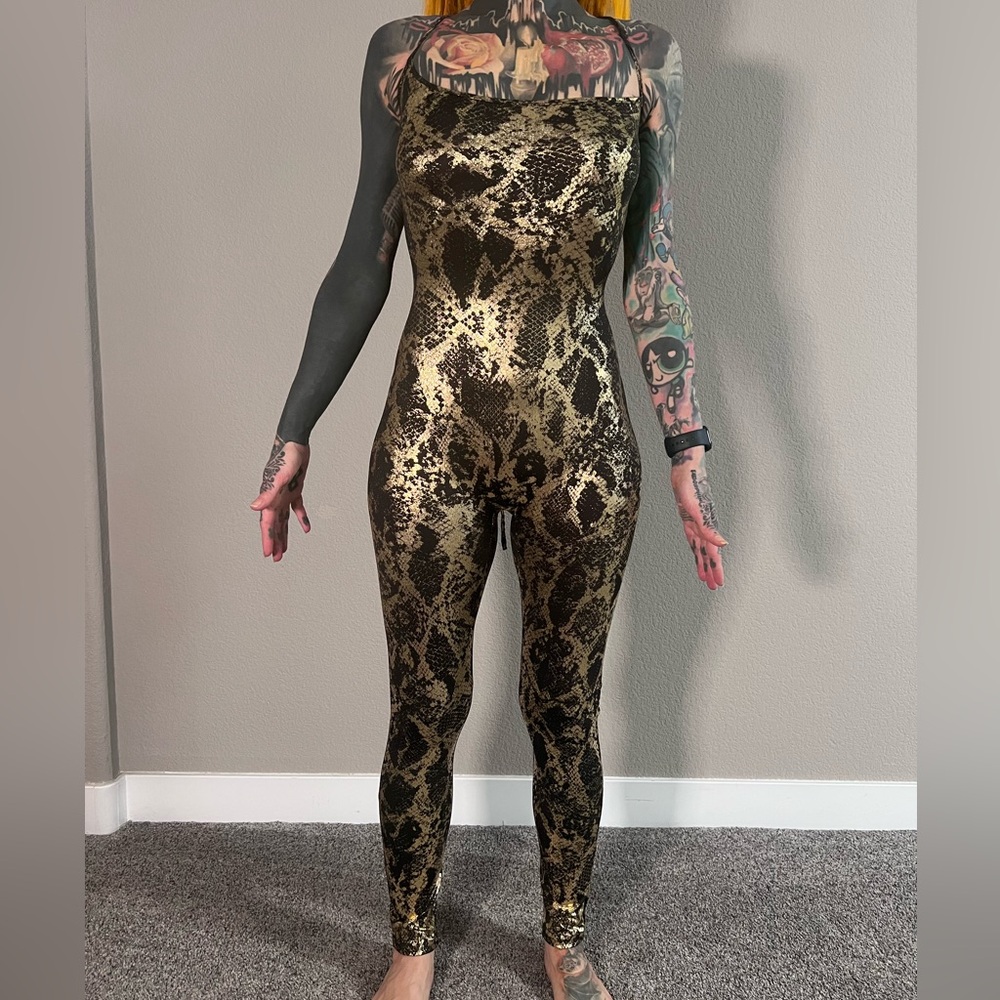 Snake skin pattern open back body suit